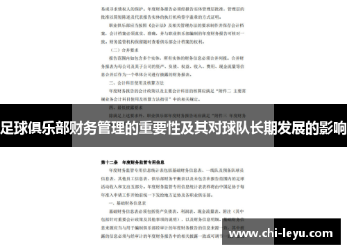 足球俱乐部财务管理的重要性及其对球队长期发展的影响 足球俱乐部财务管理的重要性及其对球队长期发展的影响